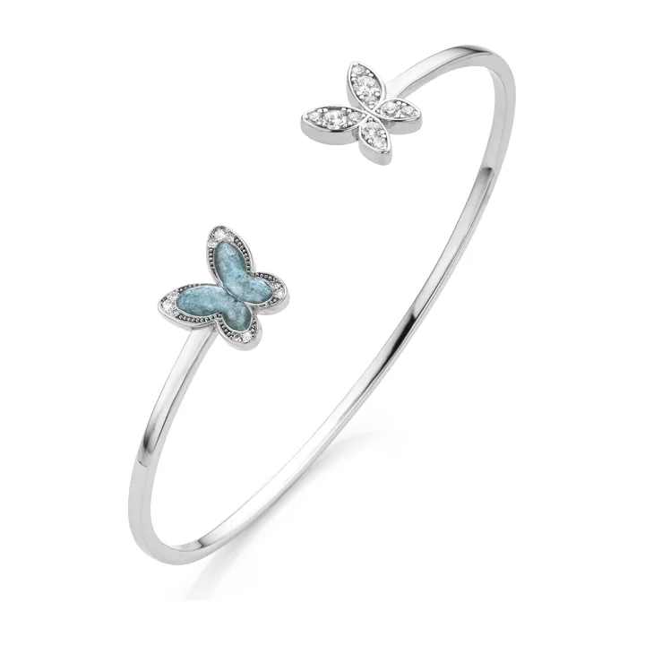Silver bracelet with ashes: Papillon Éternel with two butterflies