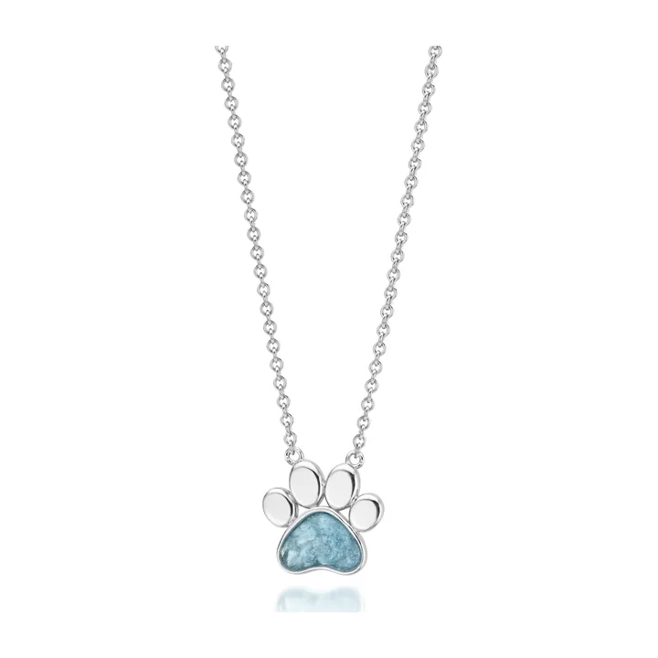 Silver paw print pendant for a pet’s ashes or hair: Empreinte