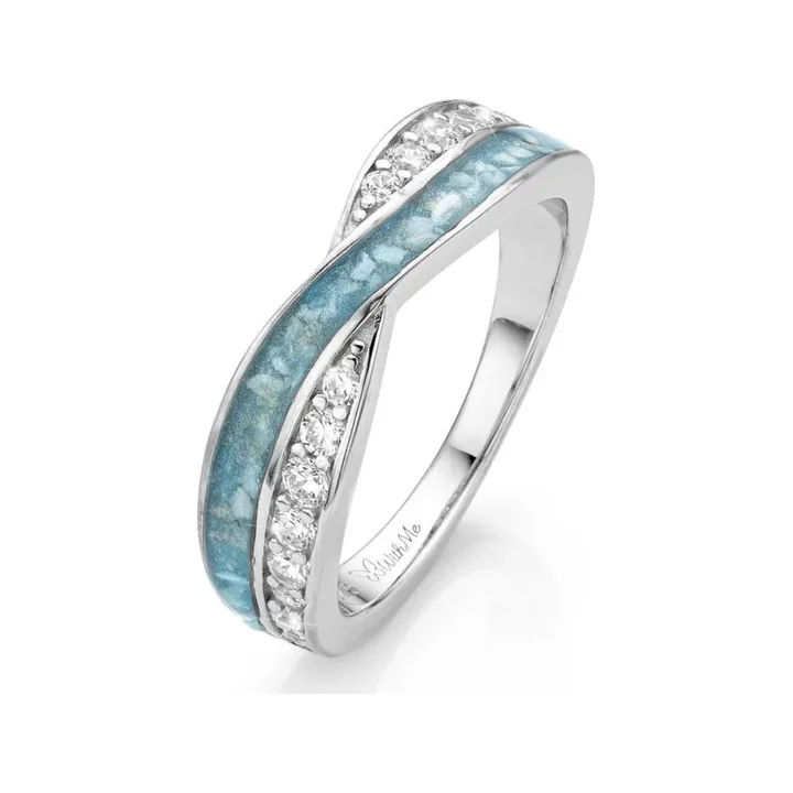 Silver ring with ashes: Infini Brillance with a light blue memory color and cubic zirconia
